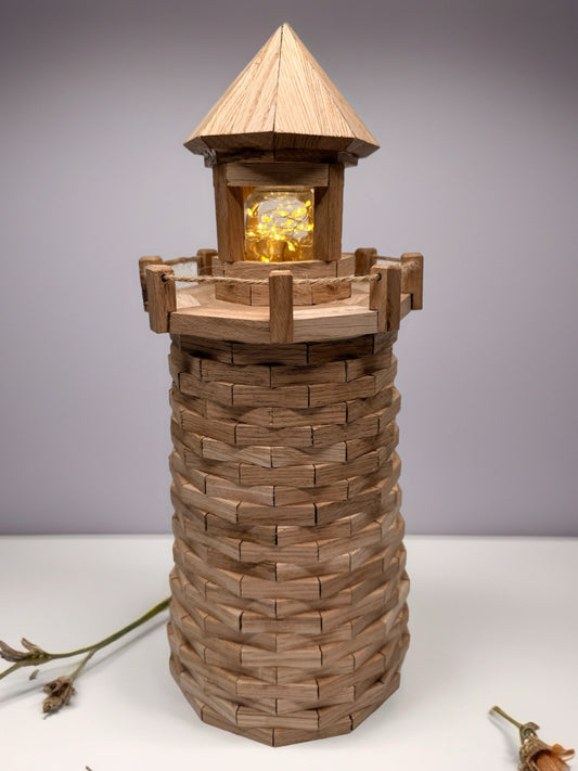 Handgemachter Leuchtturm aus Holz I Maritime Deko Lampe I Beleuchteter Leuchtturm 50 cm I Küstenstil Dekoration