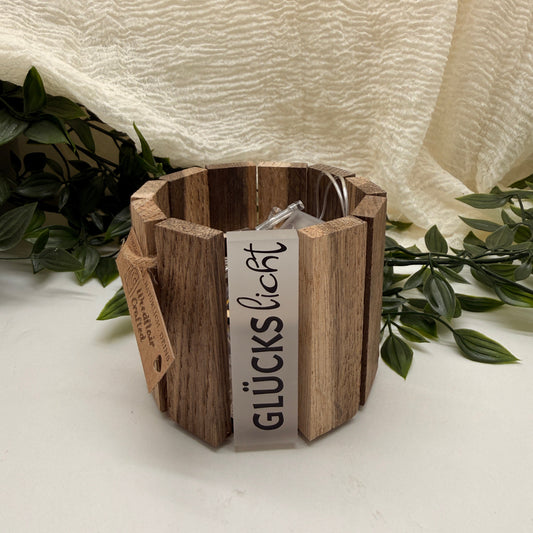 Tischlampe I Dekoleuchte aus Klötzchen | Personalisiertes Windlicht Holz | Tischlaterne aus Eichenholzkloetzchen