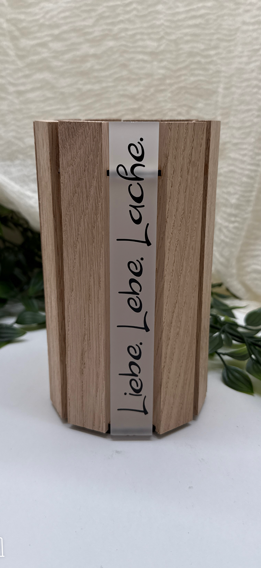 Tischlampe I Dekoleuchte aus Klötzchen | Personalisiertes Windlicht Holz | Tischlaterne aus Eichenholzkloetzchen