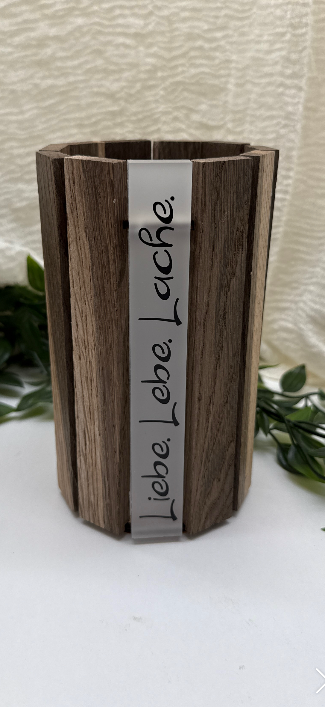 Tischlampe I Dekoleuchte aus Klötzchen | Personalisiertes Windlicht Holz | Tischlaterne aus Eichenholzkloetzchen