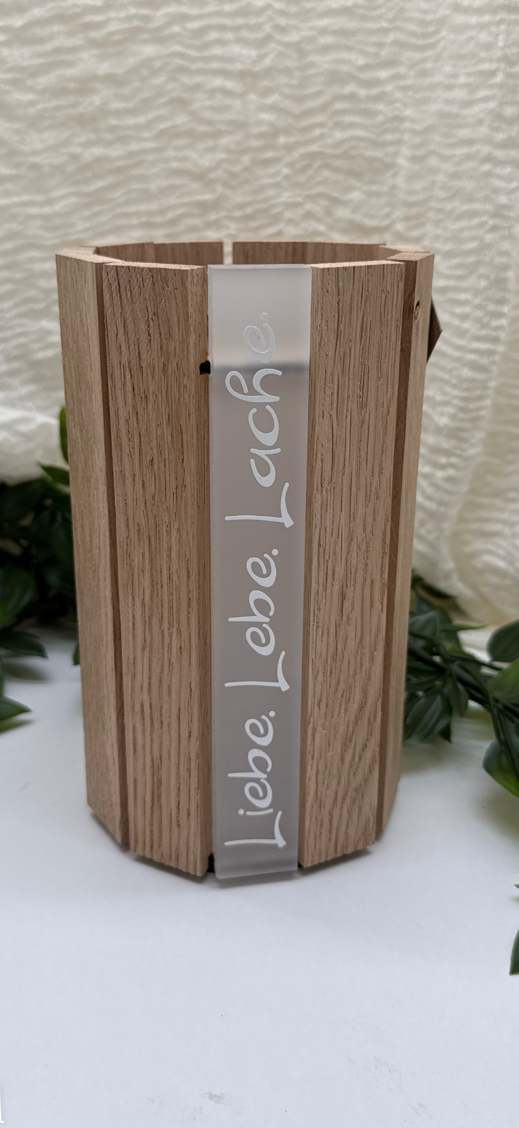 Tischlampe I Dekoleuchte aus Klötzchen | Personalisiertes Windlicht Holz | Tischlaterne aus Eichenholzkloetzchen