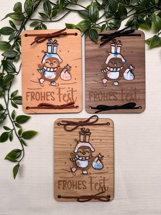 Geldgeschenkkarte "Frohes Fest" I Holz I Personalisierte Geldgeschenkkarte I Handgemacht I Nachhaltige Geschenkidee