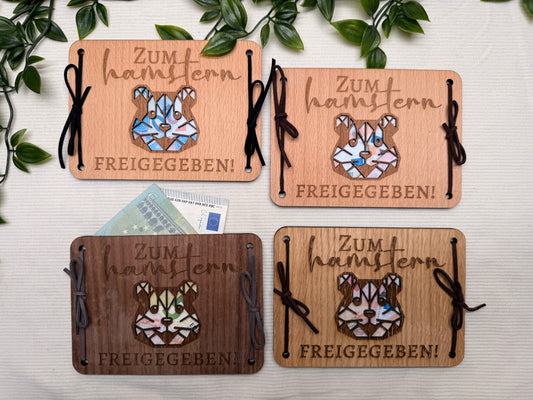 Geldgeschenkkarte "Zum hamstern freigegeben" I Holz I Personalisierte Geldgeschenkkarte I Handgemacht I Nachhaltige Geschenkidee