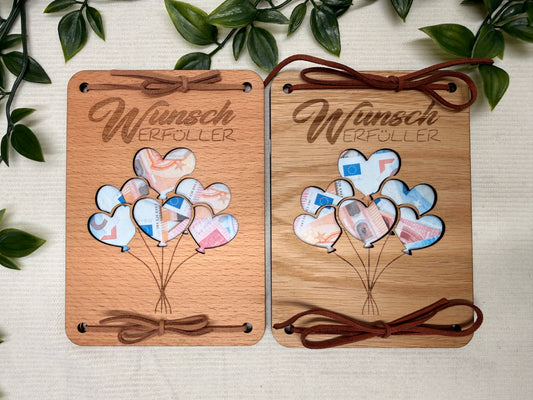 Geldgeschenkkarte "Wunscherfüller" I Holz I Personalisierte Geldgeschenkkarte I Handgemacht I Nachhaltige Geschenkidee